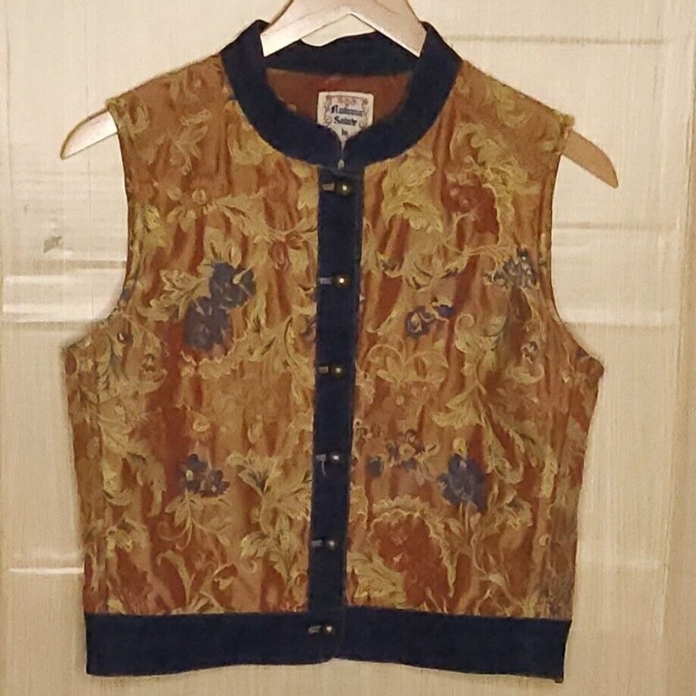 Autumn Salute Petite Womens Denim And Floral Tapestry Vest XLP